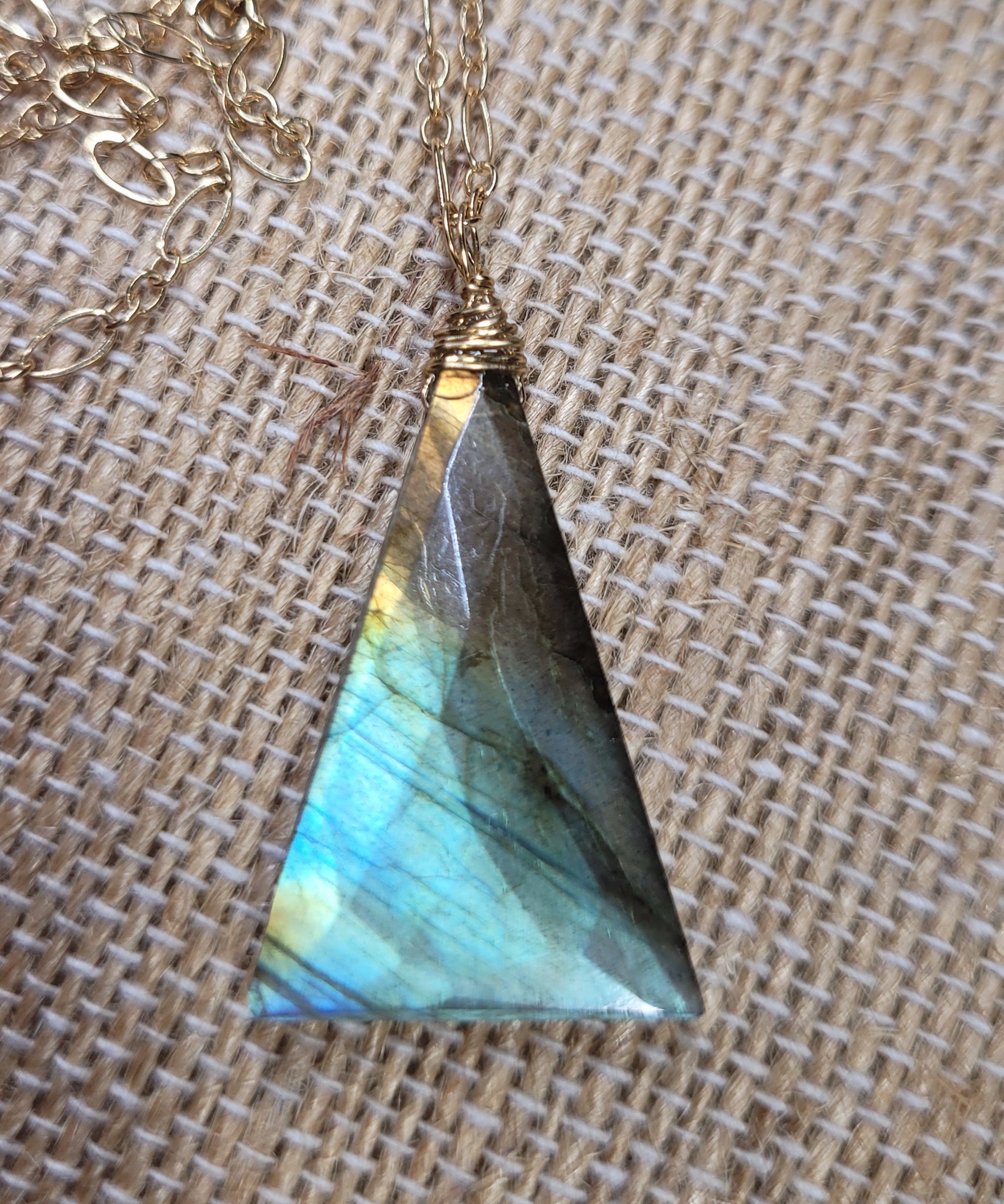 14KGF Triangular Shape Faceted Labradorite Necklace on 14KGF Chain