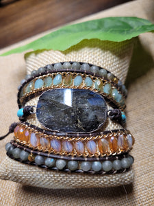 Flashy Blue Labradorite Natural Stone Wrap Bracelet