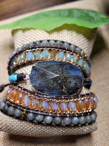 Flashy Blue Labradorite Natural Stone Wrap Bracelet