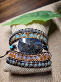 Flashy Blue Labradorite Natural Stone Wrap Bracelet