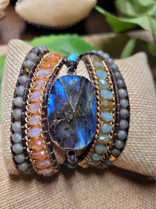 Flashy Blue Labradorite Natural Stone Wrap Bracelet