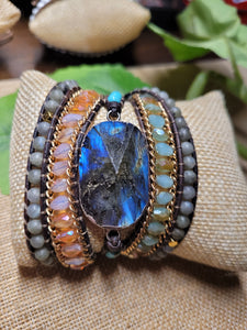 Flashy Blue Labradorite Natural Stone Wrap Bracelet