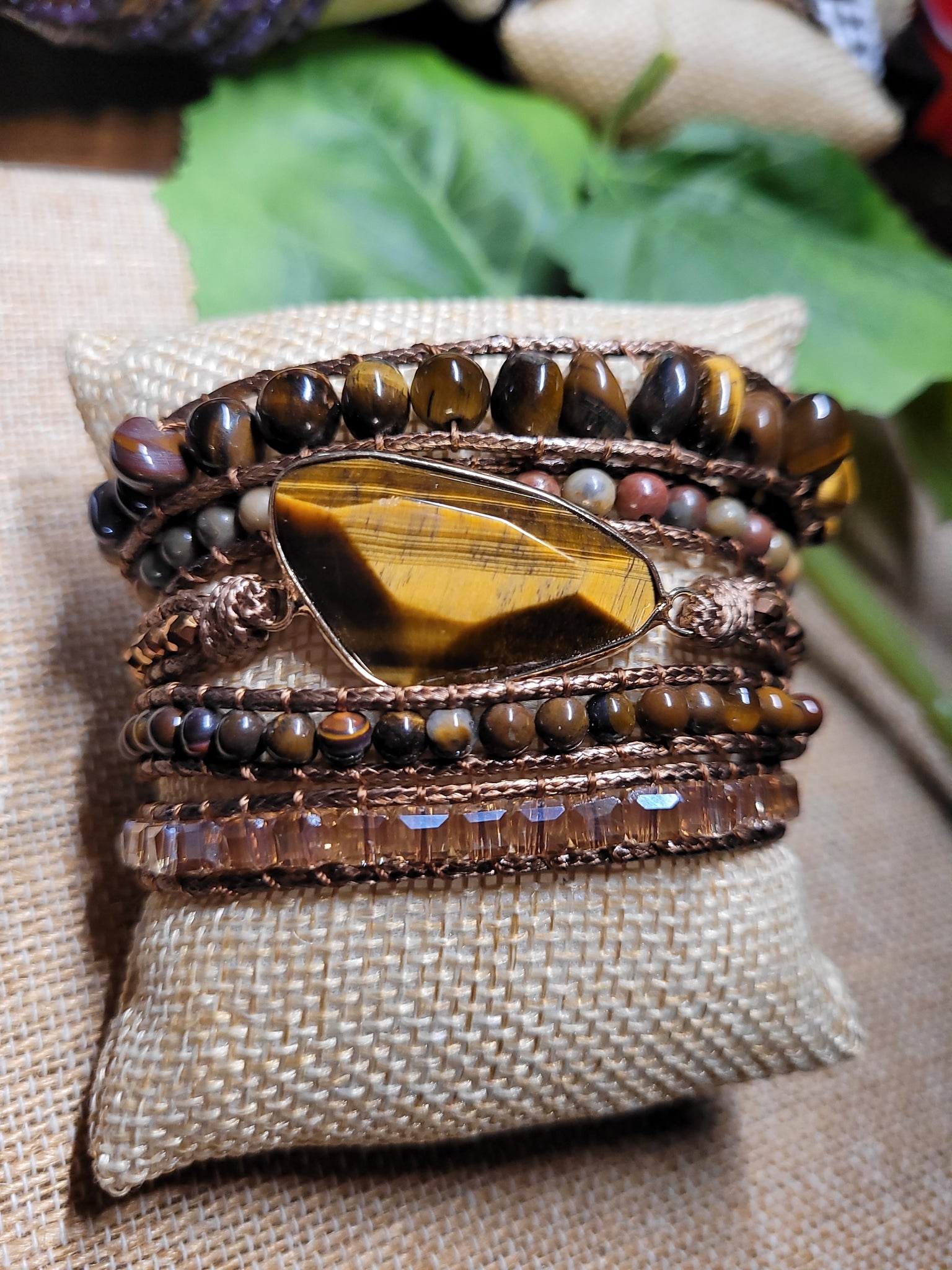 Tigerseye Natural Stone Wrap Bracelet- irregular shape