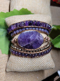 Amethyst Natural Stone and leather cord Wrap Bracelet