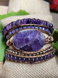 Amethyst Natural Stone and leather cord Wrap Bracelet