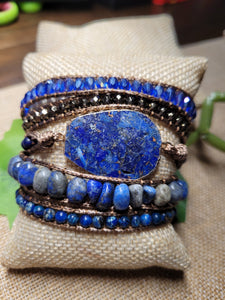 Lapis Lazuli Blue Stone Boho Style Men and women's Unisex Wrap Bracelet