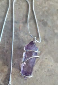 Amethyst Point Pendulum Wire Wrap Necklace