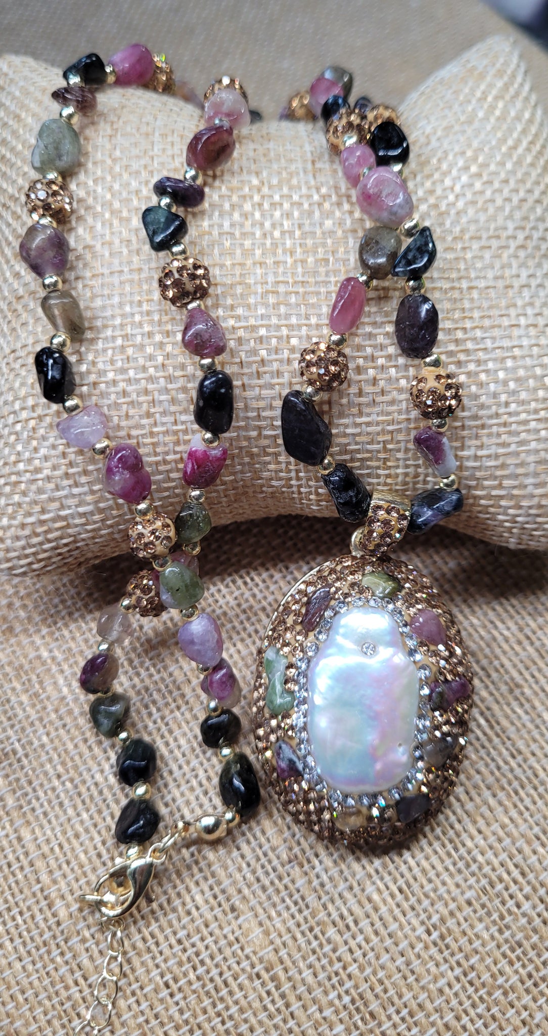 Rainbow Tourmaline & Baroque Pearl Necklace