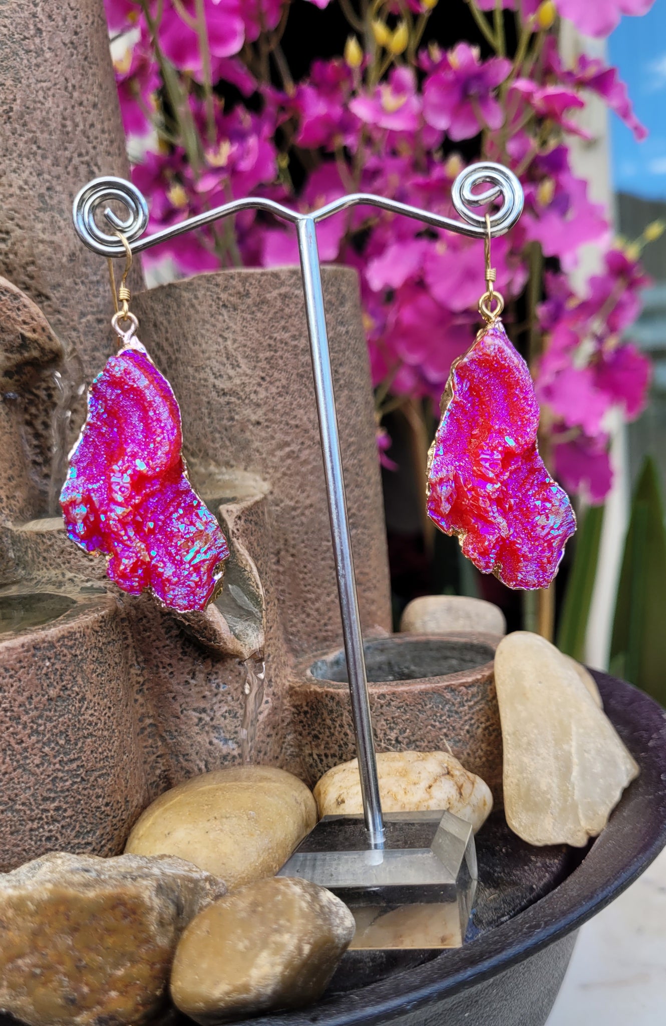 Hot Pink AB Drusy Earrings