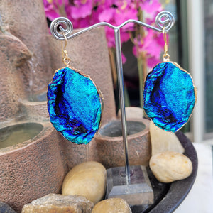 Cobalt Blue lightweight Iridescent Geode Drusy Earrings