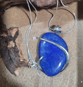 Natural Lapis Lazuli Stone Wrapped in Sterling Silver