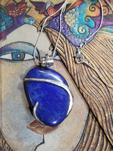 Natural Lapis Lazuli Stone Wrapped in Sterling Silver