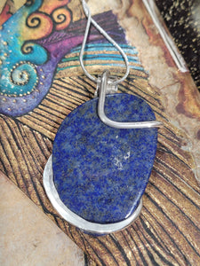 Natural Lapis Lazuli Stone Wrapped in Sterling Silver