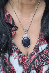 Large Oval Shaped Blue Goldstone Pendant