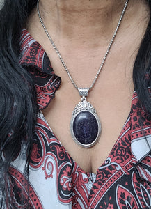 Large Oval Shaped Blue Goldstone Pendant