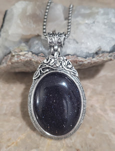 Large Oval Shaped Blue Goldstone Pendant