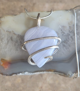 Blue Lace Agate & Sterling Silver Natural Stone Pendant