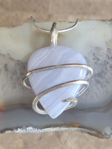 Blue Lace Agate & Sterling Silver Natural Stone Pendant