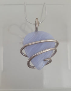 Blue Lace Agate & Sterling Silver Natural Stone Pendant