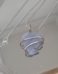 Blue Lace Agate & Sterling Silver Natural Stone Pendant