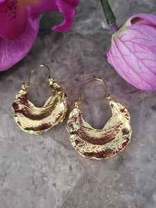 Crescent Hammered Texture Hoop Earrings