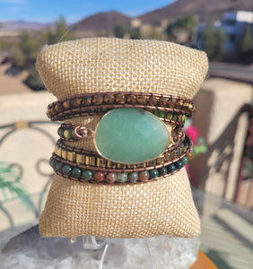 Jade Green Aventurine 5 layer wrap bracelet