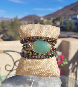 Jade Green Aventurine 5 layer wrap bracelet