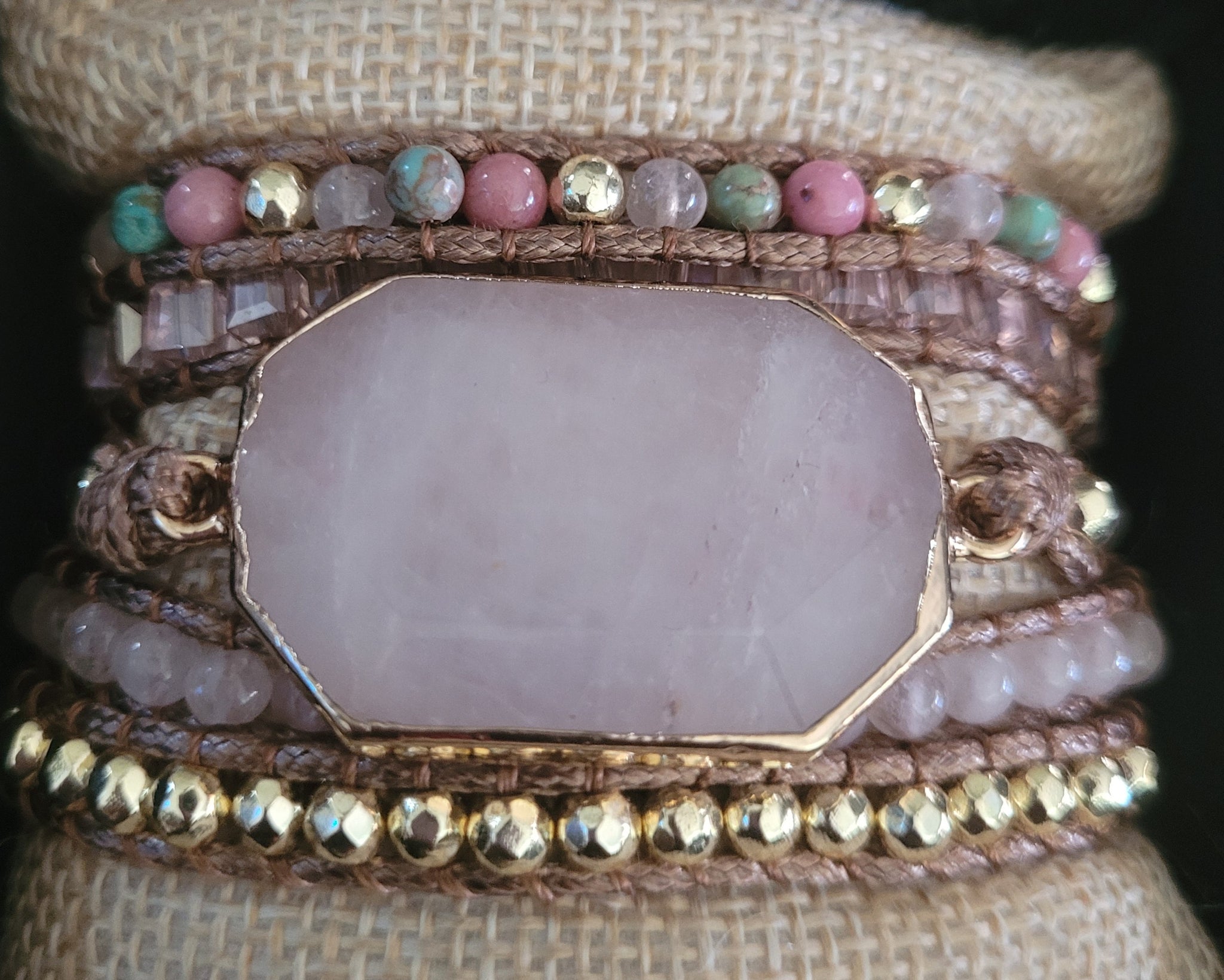 Colorful Rose Quartz Crystal Natural Stone Wrap Bracelet