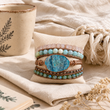 Crazy Lace Blue Agate Gemstone Wrap Bracelet