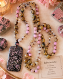 Long Pink Rhodonite Rectangular Pendant Necklace
