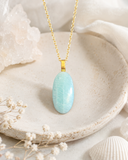 Natural Blue Russian Amazonite Oval shaped Stone Pendant