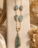 Simple Irregular shaped Labradorite stone Necklace, minimalist natural stone necklace