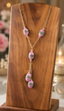 Pink and Green Rose floral Lamp Bead Lariat Necklace