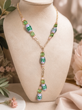 Pink and Green Ivy Leaf Lamp Bead Lariat Necklace