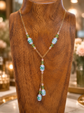 Pink and Green Ivy Leaf Lamp Bead Lariat Necklace