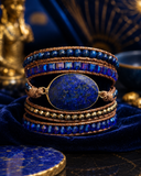 Blue Lapis Lazuli Stone Unisex Wrap Bracelet with Iridescent Crystal