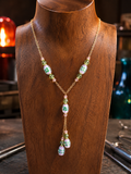 Pink and Green Ivy Leaf Lamp Bead Lariat Necklace