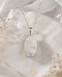 Large Oval Shape Rainbow Moonstone Necklace