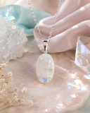 Large Oval Shape Rainbow Moonstone Necklace