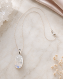 Large Oval Shape Rainbow Moonstone Necklace