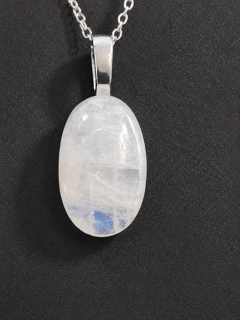 Large Oval Shape Rainbow Moonstone Necklace