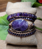 Amethyst Natural Stone and leather cord Wrap Bracelet