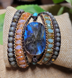 Flashy Blue Labradorite Natural Stone Wrap Bracelet