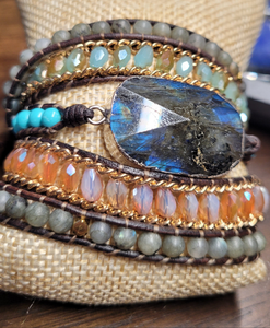 Flashy Blue Labradorite Natural Stone Wrap Bracelet