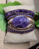 Amethyst Natural Stone and leather cord Wrap Bracelet