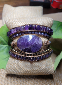 Amethyst Natural Stone and leather cord Wrap Bracelet