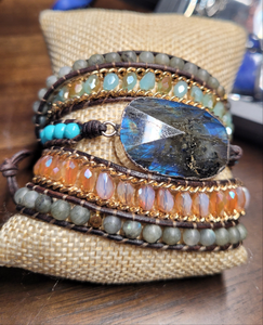 Flashy Blue Labradorite Natural Stone Wrap Bracelet