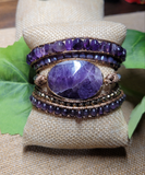 Amethyst Natural Stone and leather cord Wrap Bracelet