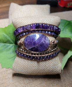 Amethyst Natural Stone and leather cord Wrap Bracelet