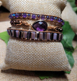 Amethyst Natural Stone and leather cord 3 Wrap Bracelet